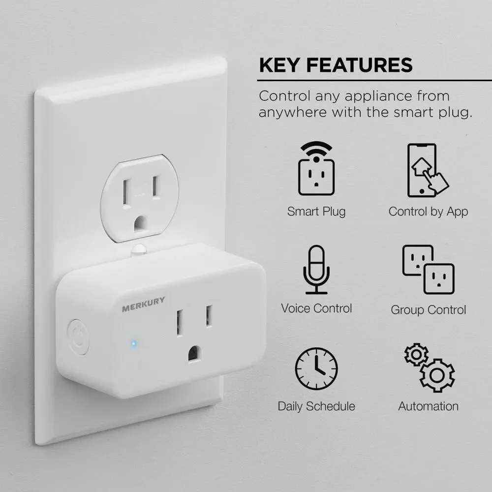 Merkury Smart Wi-Fi Plug, Compatible W Alexa & Google Assistant, 3 Pack, 15 Amp